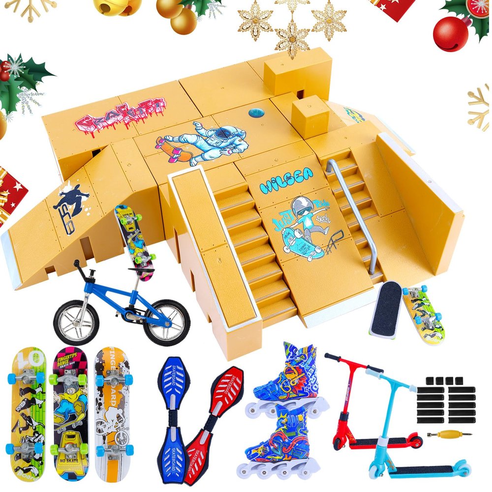 Finger Skateboard Skateparks ramp 8- in-1 kit Sets,Fingerboard ObstaclesDeck Ramps Mini Finger Skateboard Park kit, Finger Skateboards for Kids Birthday Toys etc