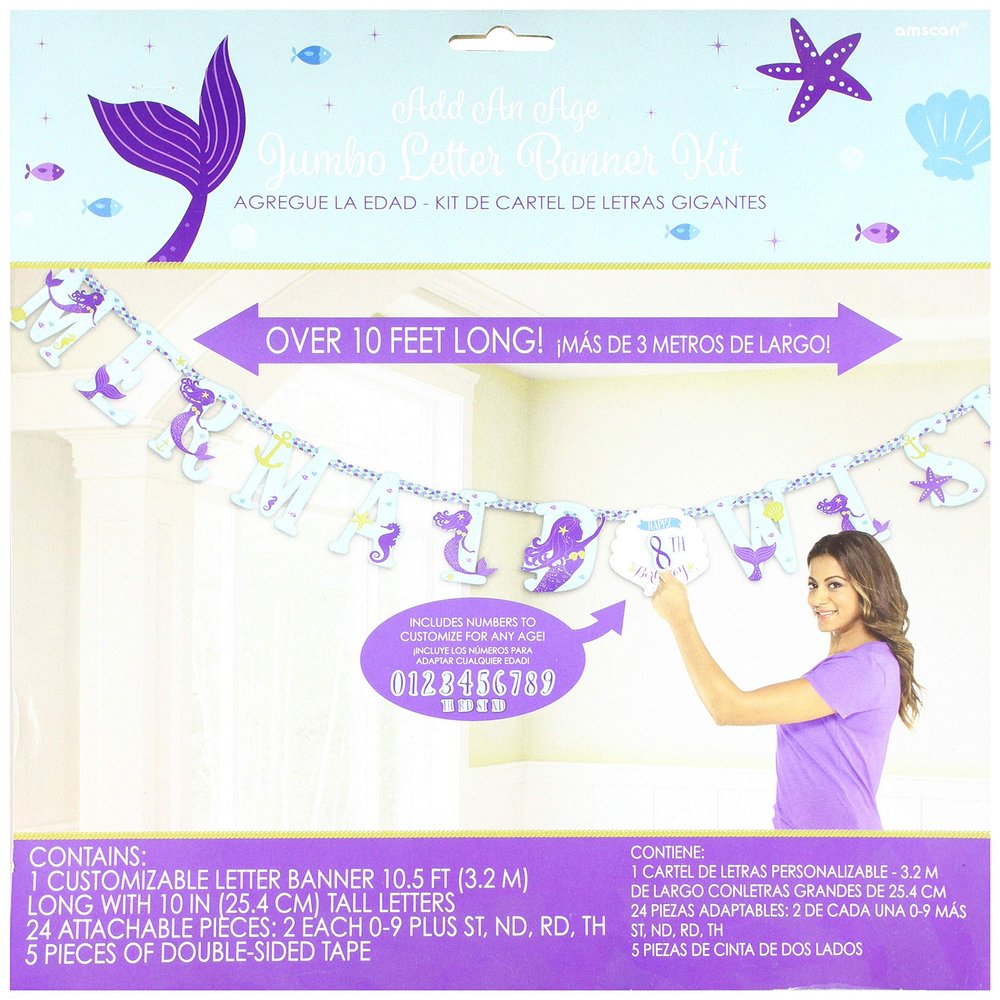Amscan 121975 Jumbo Add-an- Age Letter Banner | Mermaid Wishes Collection | Birthday, Multicolor, One Size