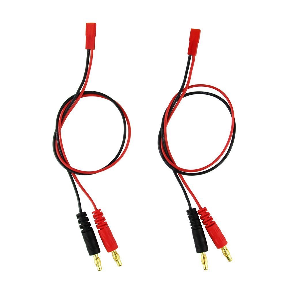 FLY RC 4mm 4.0mm Male Banana Plug Connector Charge Lead to JST 20awg Soft Silicon Charging Cable Wire 30cm 11.8inch Lipo Parts for RC Helicopter Quadcopter Lipo Battery Plug Charge (Pack of 2)