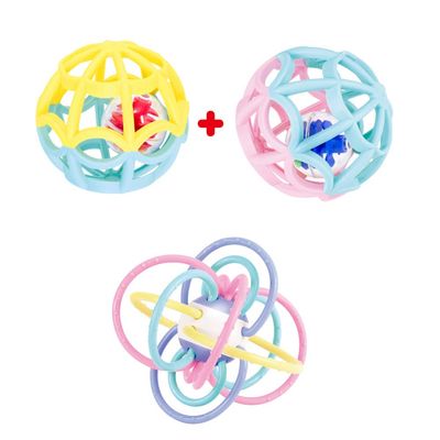 WEofferwhatYOUwant Baby Teether and Sensory Play Ball Set - 3 Piece Bundle with Rattle Teething Ring 2 BPA-Free Grasping Balls Safe Montessori Developmental Toys for Infants and Toddlers 0-6 Months