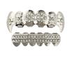The Bling Factory 14k White Gold Plated Vampire Fang CZ Iced Out Removable Top & Bottom Teeth Grillz Set view 1