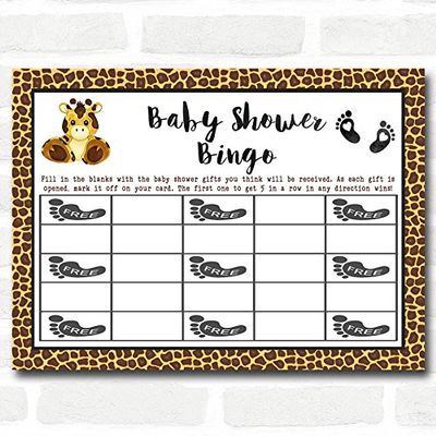 Giraffe Animal Print Baby Shower Games Bingo Cards