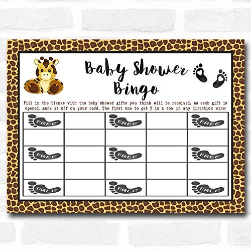 Giraffe Animal Print Baby Shower Games Bingo Cards