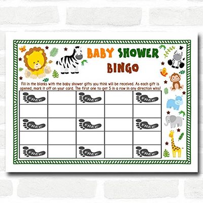 Jungle Baby Shower Games Bingo Cards