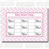 Girls Pink Rocking Horse Baby Shower Games Bingo Cards view 1