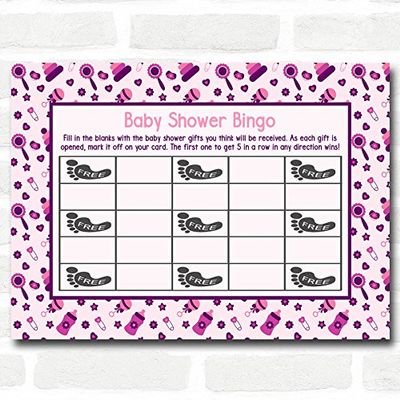 Girls Pink & Purple Baby Shower Games Bingo Cards