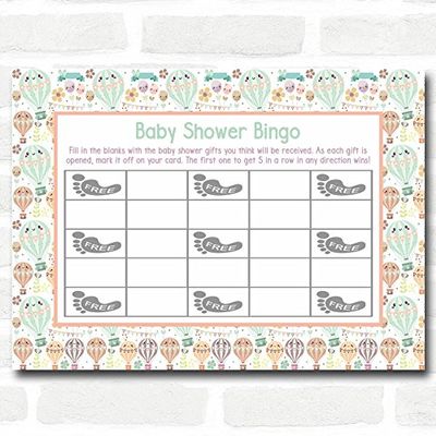 Neutral Hot Air Balloons Baby Shower Games Bingo Cards