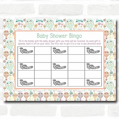 Neutral Hot Air Balloons Baby Shower Games Bingo Cards