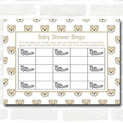 Neutral Teddys Baby Shower Games Bingo Cards