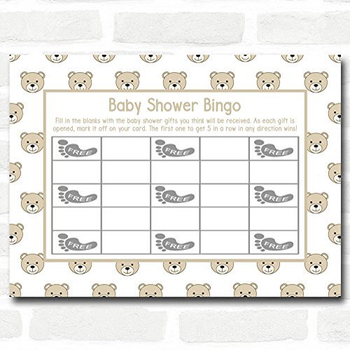Neutral Teddys Baby Shower Games Bingo Cards