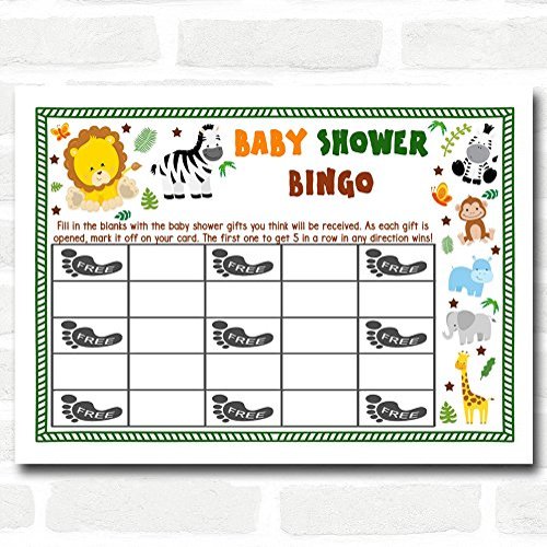 Jungle Baby Shower Games Bingo Cards