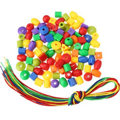 TOODOO Plastic Lacing Beads with 100 Beads and 10 Colorful Strings, String Bead Set for Toddlers Preschool Learning Educational Occupational Autism Hand-Eye Coordination & Color Sorting Toys for Kids