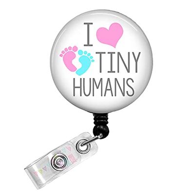 I LOVE Tiny Humans - Baby Feet - White - Button Badge Reel - BR0637