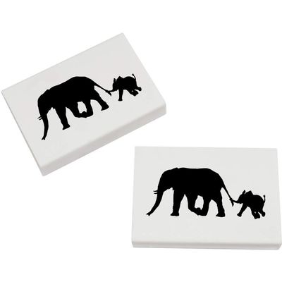 Azeeda 2 x 45mm 'Elephant & Calf Silhouette' Erasers/Rubbers (ER00017530)