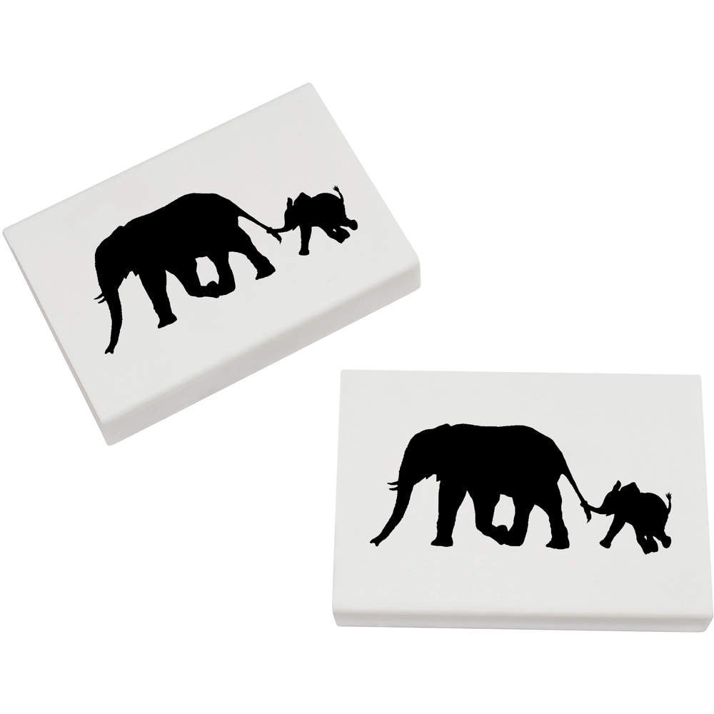 Azeeda 2 x 45mm 'Elephant & Calf Silhouette' Erasers/Rubbers (ER00017530)