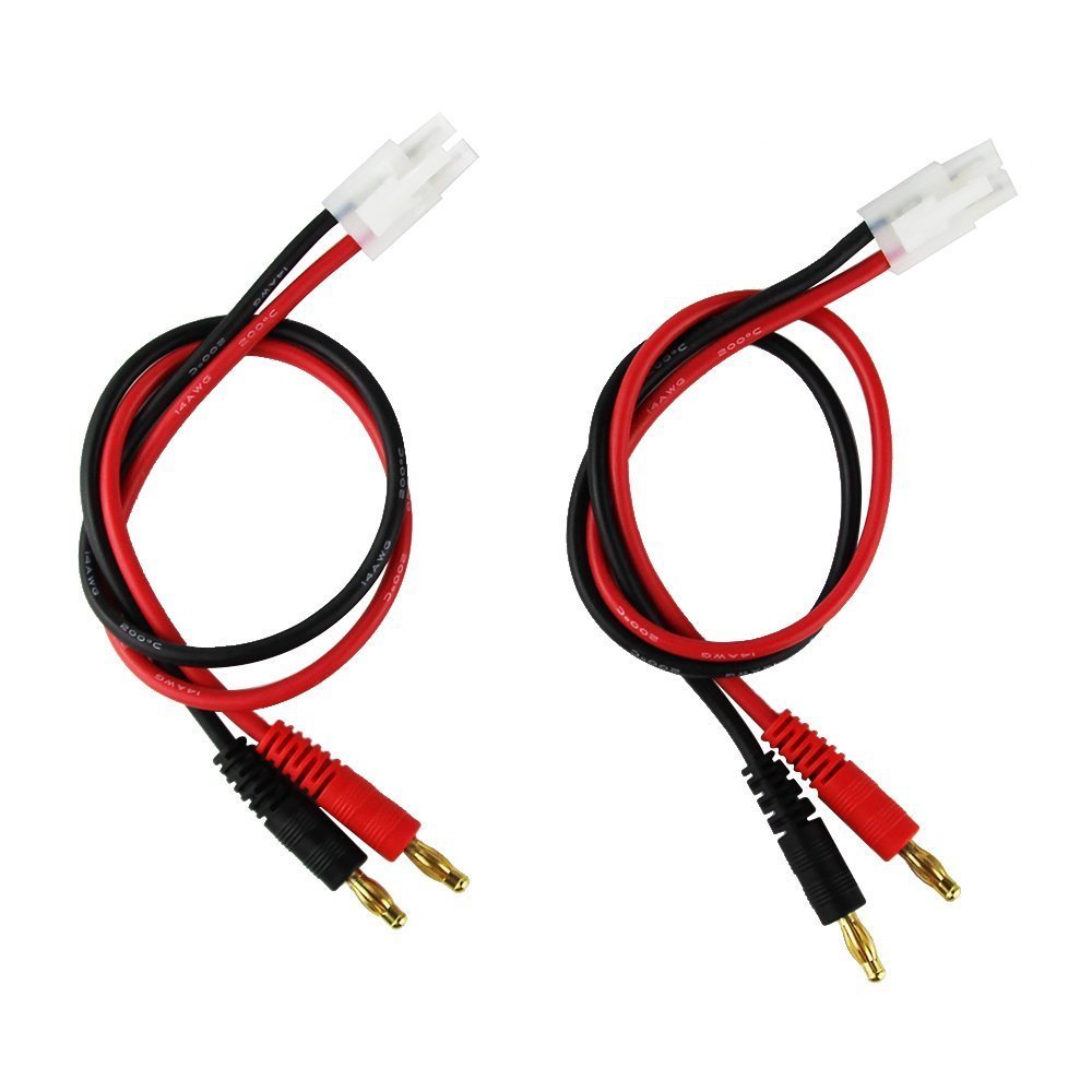 FLY RC 2packs Tamiya Charging Cable Connector to 4.0 4mm Banana Plug Balance Charge Cable 14awg 30cm 11.8in for RC Helicopter Quadcopter Lipo Battery
