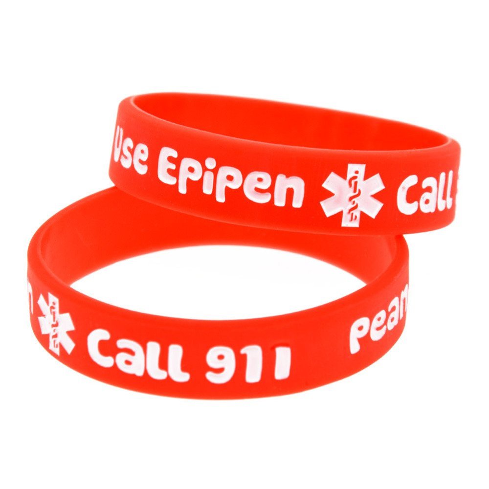2 Pack Kids Friendly Food Peanut Allergy Awareness Medical Alert Bracelet for Children Silicone Emergency Wristband,15cm,with Aid Bag
