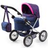 Bayer: Trendy Pram - Blue, Pink, Hearts - Includes Shoulder Bag, Fits Dolls Up to 18", Adjustable Handle, Kids Pretend Play, Shopping Basket view 1