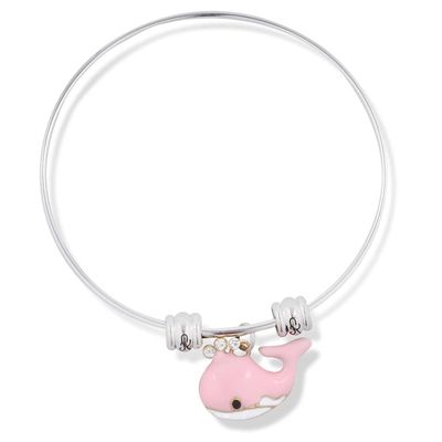 Whale with Three Rhinestones for Water Fancy Charm Bangle (Pink)