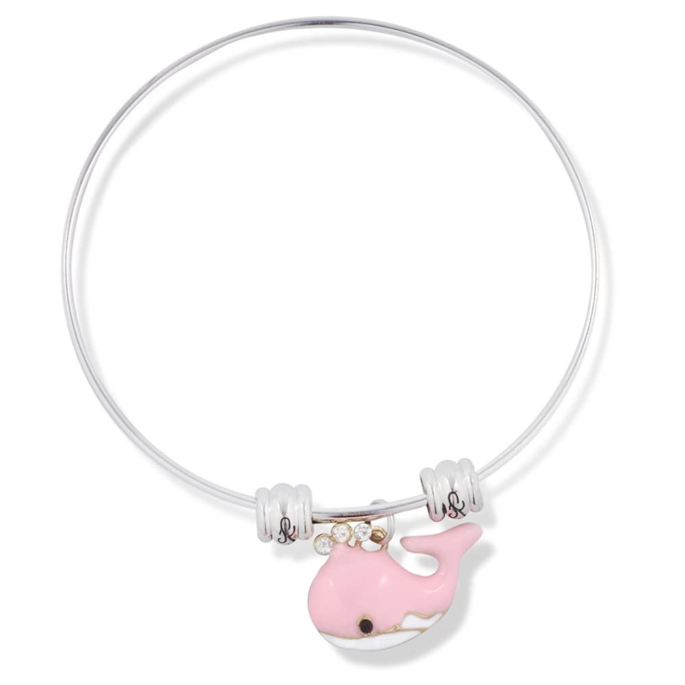 Whale with Three Rhinestones for Water Fancy Charm Bangle (Pink)