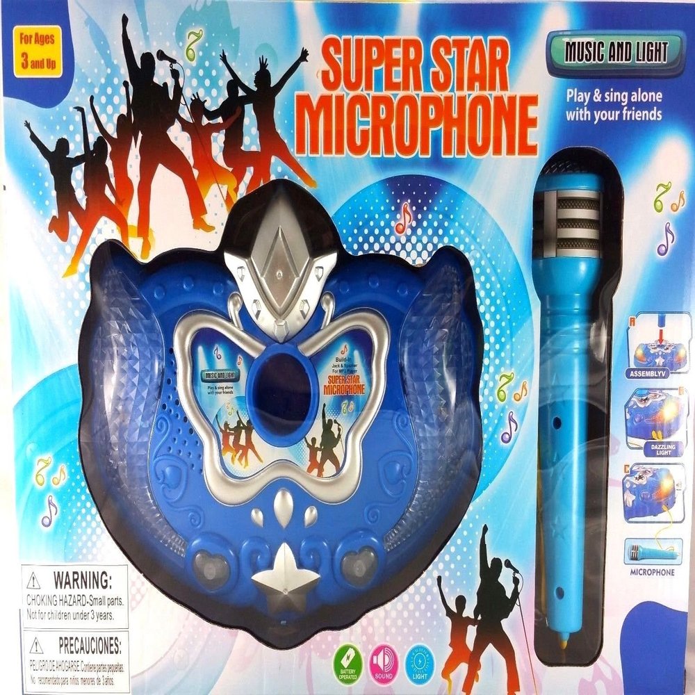 Super Star Kids Karaoke Stand Up Microphone for Kids, Support iPhone/Android Smartphones and MP3 Player (Blue)