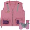 Combination Set: 1 Eagle Eye Explorer Kids Cargo Vest with Reflective Safety Straps & 1 8x21 Magnification Binoculars with Soft Rubber Eye Piece for boys & girls Waterproof & Shock-Resistant. Pink M/L view 1