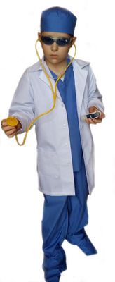 Real Children Doctor Dentist MD Surgeon 7 Item Coat Shirt Pants hat Stethoscope Scrubs Great Gift Baby Children Teen Adults (XS (fits 3-5 yrs.)) Blue