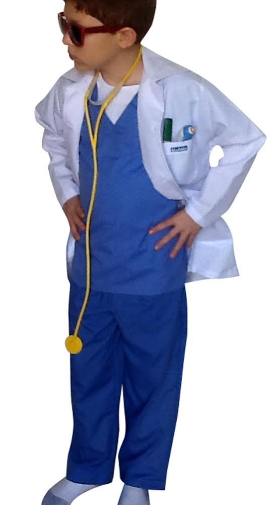 CHEFSKIN Real Children Doctor Dentist MD Surgeon 7 Item Coat Shirt Pants hat Stethoscope Scrubs Great Gift Baby Children Teen Blue