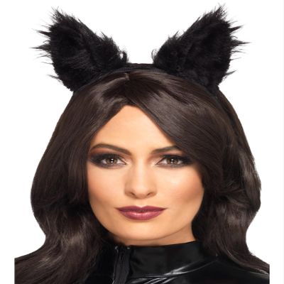 Smiffys Long Pile Fur Cat Ears, Black, Halloween Fancy Dress Accessory, Cat Dress Up Hats