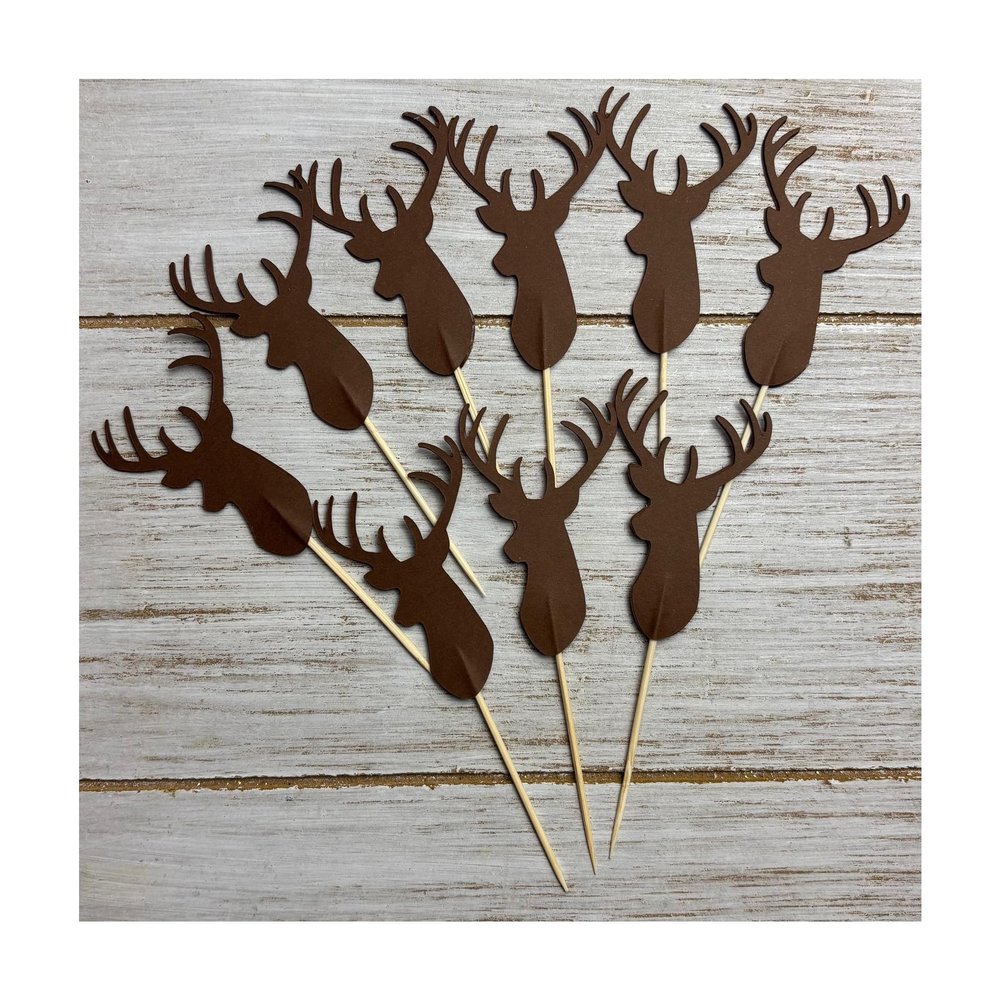 24 Deer Buck Head cupcake toppers food picks Baby Birthday Shower Christmas Party decor