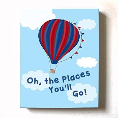 Boys & Girls Canvas Nursery Wall Decor - Dr Seuss Rhymes & Hot Air Balloon Art Gifts for Children's Bedrooms & Playrooms - Great Baby Shower Presents - Choose from Designer Colors & Sizes