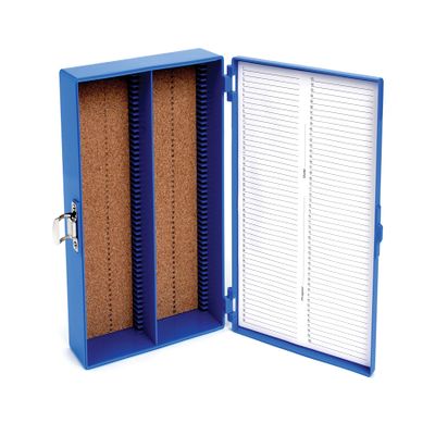 Heathrow Scientific HS15979A Tall Slide Box 100-Place, Cork, ABS, Blue