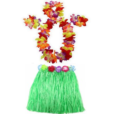 1 Set 40cm Kids Party Hawaii Dress Hula Grass Skirt - Double Layer Thickened HawaiiSkirt for Luau Party Decorations Supplies Green
