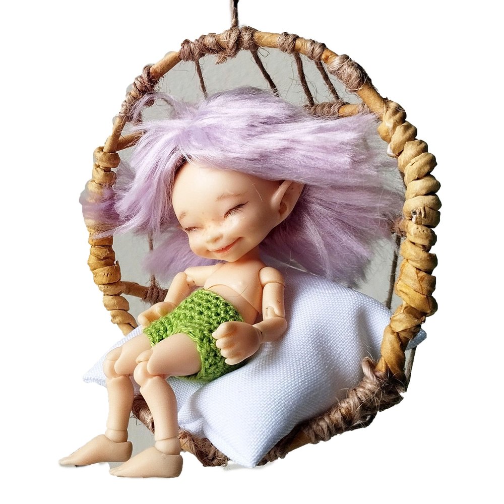 1:12 Scale Hanging Chair, Miniature Egg Cane Swing Dollhouse Furniture BJD Doll