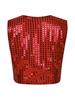 dPois Girls Boys Glittery Sequins Vest Jacket Waistcoat Hip-Hop Street Dance Wear Stage Performance Costumes Red 8-9 view 4