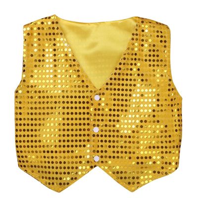 iEFiEL Boys Girls Sequined Vest Top Waistcoat Costume Kids Choir Jazz Dance Stage Performance Fancy Jacket Gold 7-8