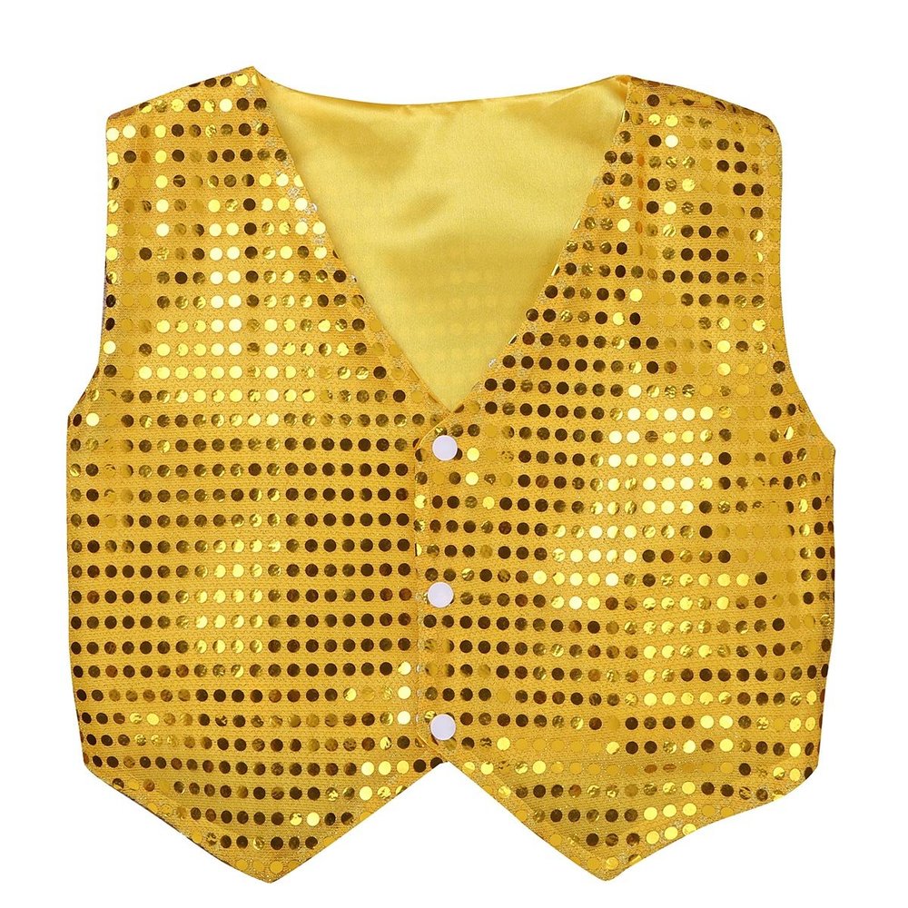 iEFiEL Boys Girls Sequined Vest Top Waistcoat Costume Kids Choir Jazz Dance Stage Performance Fancy Jacket Gold 7-8