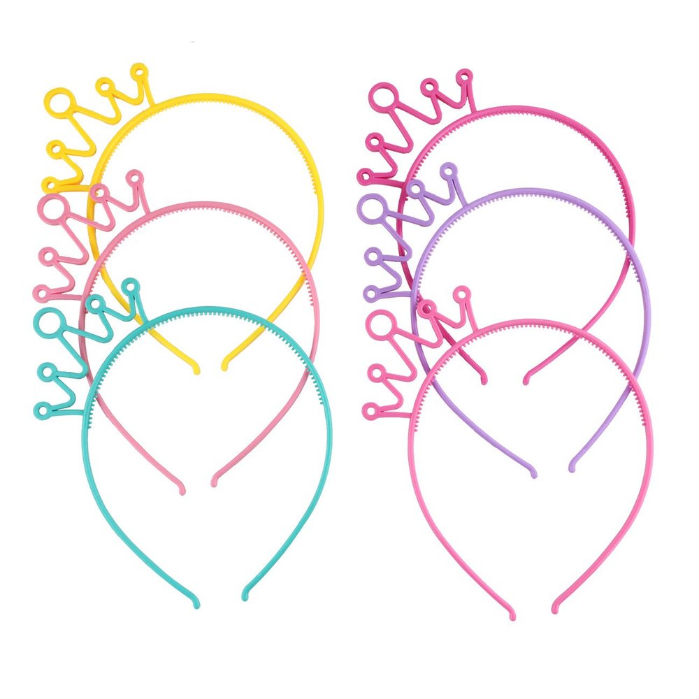 6 Pcs Candy Colors Plastic Hair Hoop Headband Hair Accessories with Toothed - Cartoon Non-slip Hair Band Headwear (Crown style)
