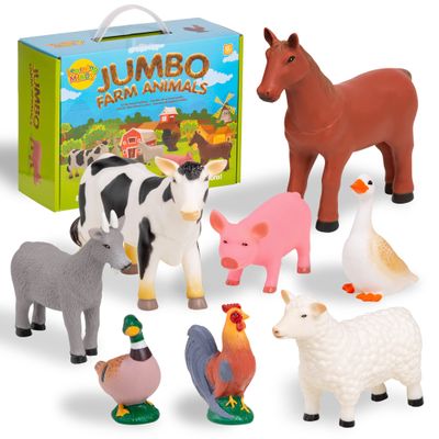 Learning Minds Set of 8 Jumbo Farm Animal Figures - Farm Animals for Toddlers Age 1-3 - Farm Toy for Kids Age 18 Months Plus - Animal Toys for Kids 1,2,3 Years Old