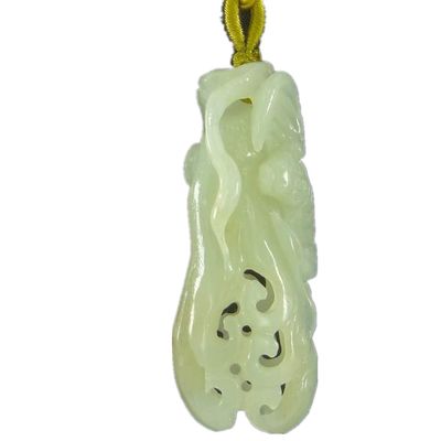 2.1" China Certified Nature Hetian Nephrite Jade Blessing Bat Hollow Carved Necklace Pendants