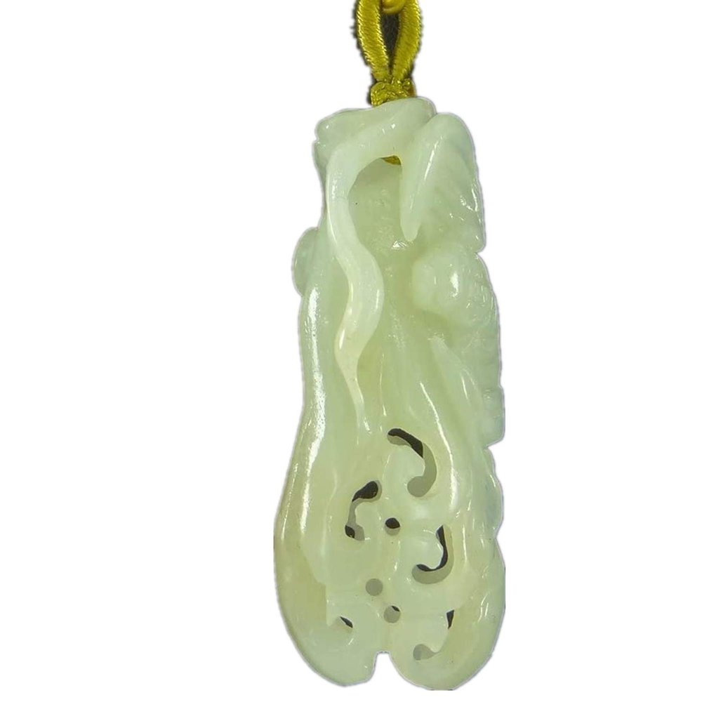 2.1" China Certified Nature Hetian Nephrite Jade Blessing Bat Hollow Carved Necklace Pendants