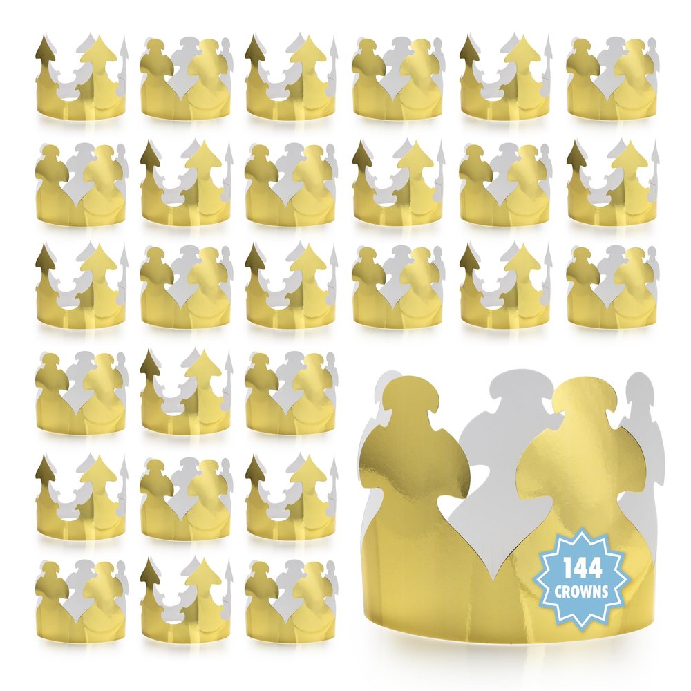 Hygloss Gold Paper Crowns 144 Pack - Paper Crowns for Kids to Decorate - Craft Activity - Blank Crown for Adults - Perfect for Parties, Celebrations - DIY Crown Crafts