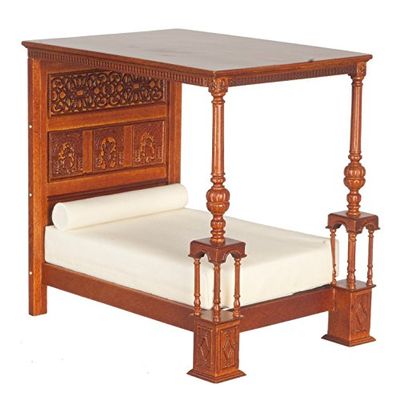Dollhouse Miniature Tudor Bed, Walnut Finish