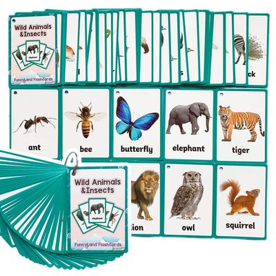 46PCS/Set Wild Animals&Insects Kids Gifts English Flash Cards Pocket Card Educational Learning Baby Toys for Children Pre-Kindergarten