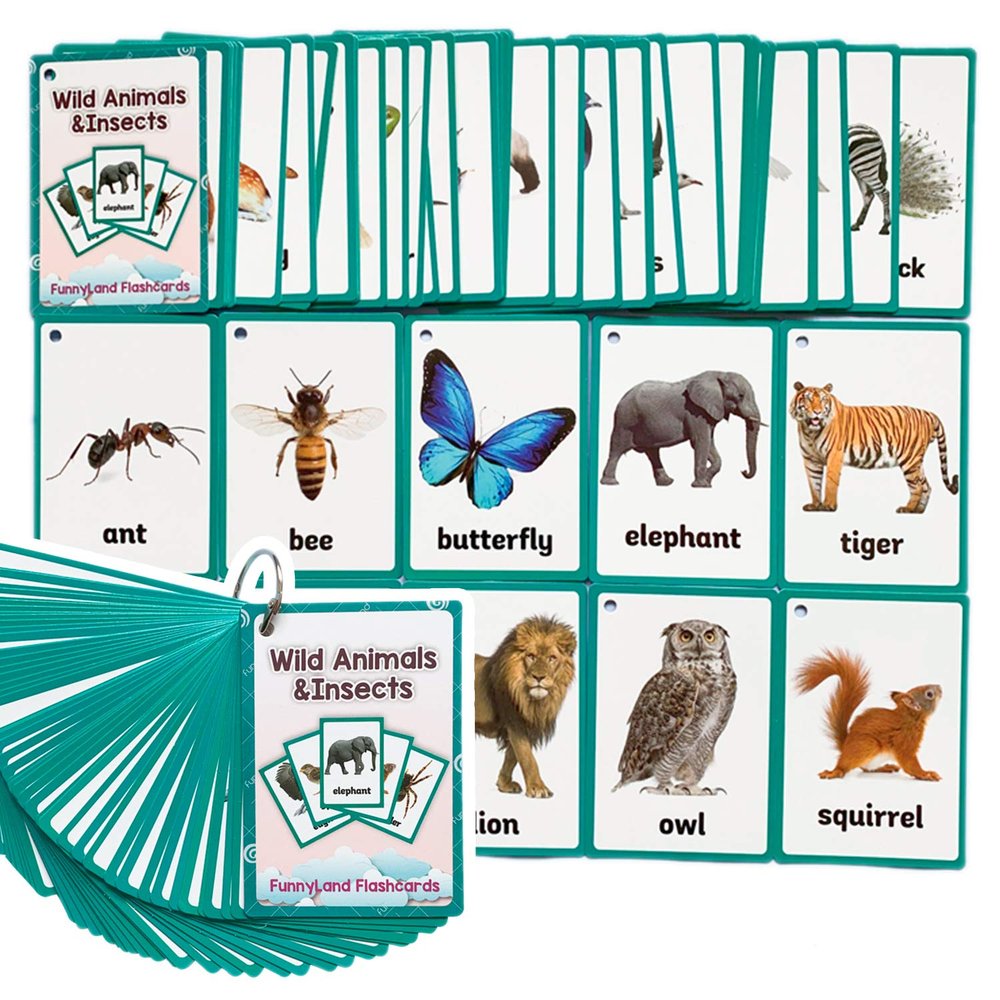 46PCS/Set Wild Animals&Insects Kids Gifts English Flash Cards Pocket Card Educational Learning Baby Toys for Children Pre-Kindergarten
