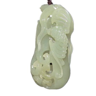 2.2" China Certified Nature Hetian Nephrite Jade Blessing Bat Hollow Carved Necklace Pendants