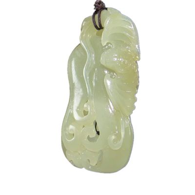 2.4" China Certified Nature Hetian Nephrite Jade Blessing Bat Hollow Carved Necklace Pendants