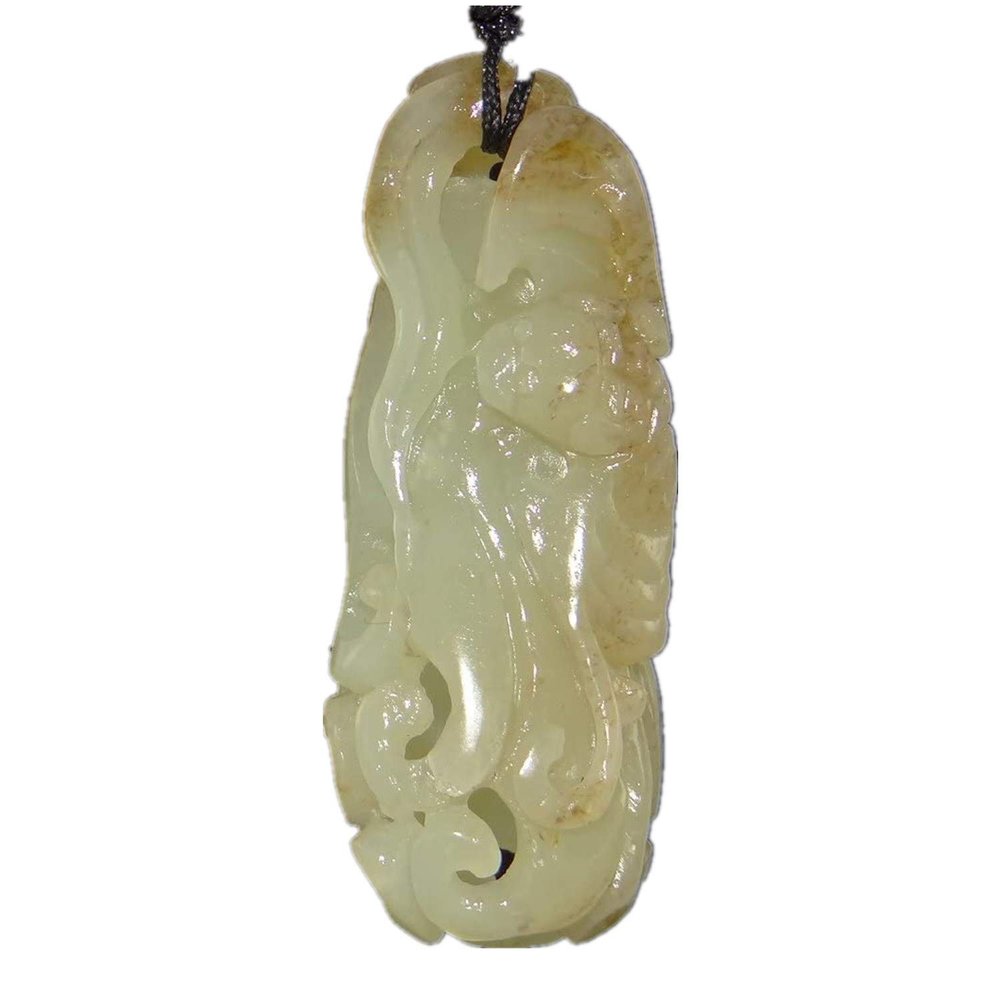 2" China Certified Nature Hetian Nephrite Jade Blessing Bat Hollow Carved Necklace Pendants
