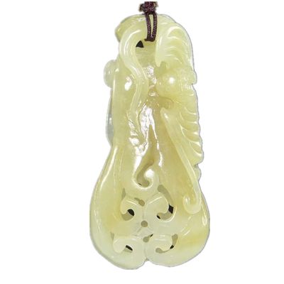 2.4" China Certified Nature Hetian Nephrite Jade Blessing Bat Hollow Carved Necklace Pendants