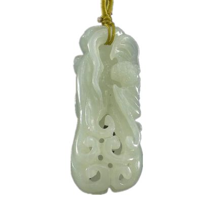 2.2" China Certified Nature Hetian Nephrite Jade Blessing Bat Hollow Carved Necklace Pendants